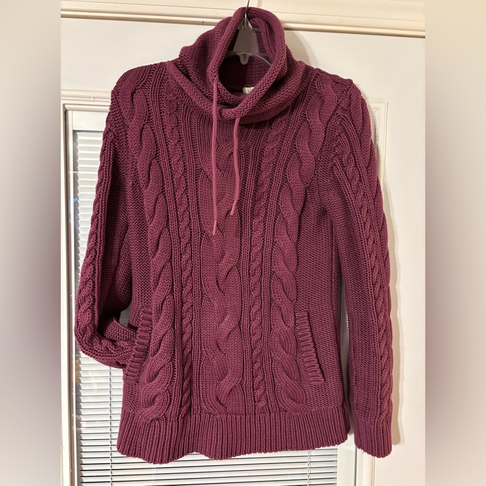 L.L. Bean Plum Cable Knit Turtleneck Sweater